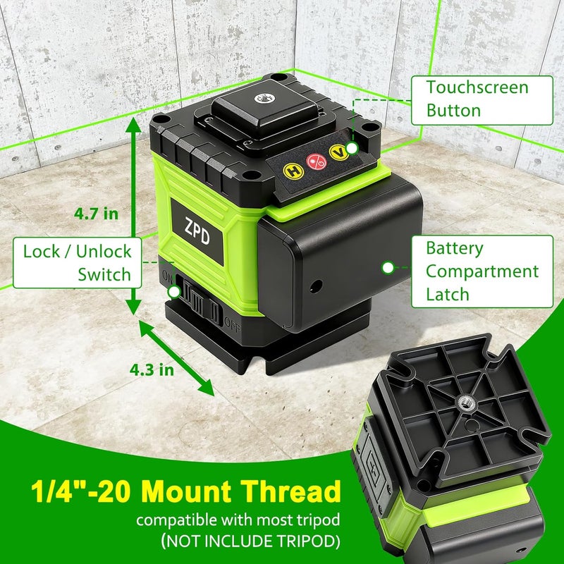 ZPD Laser Level - 360 Laser Level Self Leveling Green Lazer Leveler 360 Self Leveling for Construction, Tile, Home Renovation, Picture Hanging, green 2D laser level - Image 3